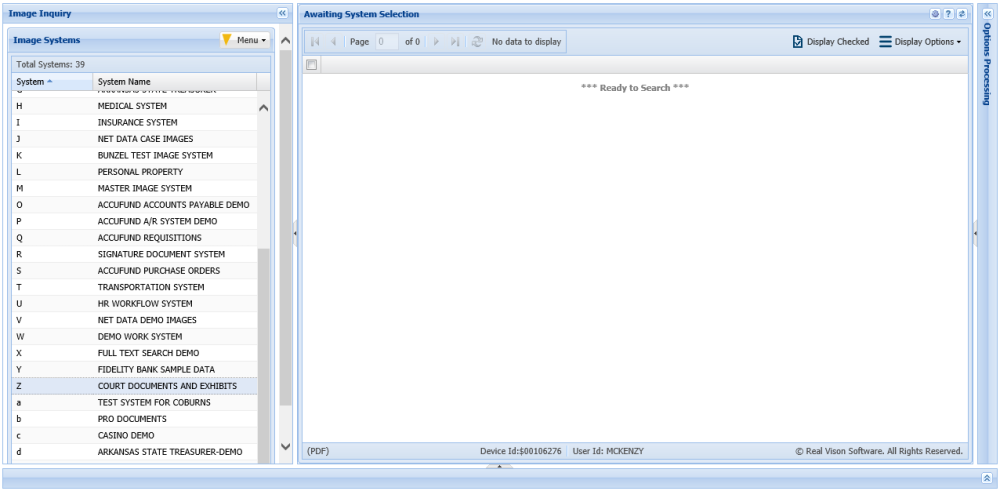 System Code Selection Screen