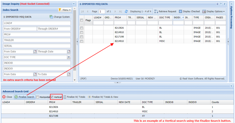 Vertical Search with Finalize Search
