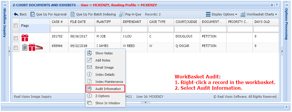 WorkBasket Audit Information