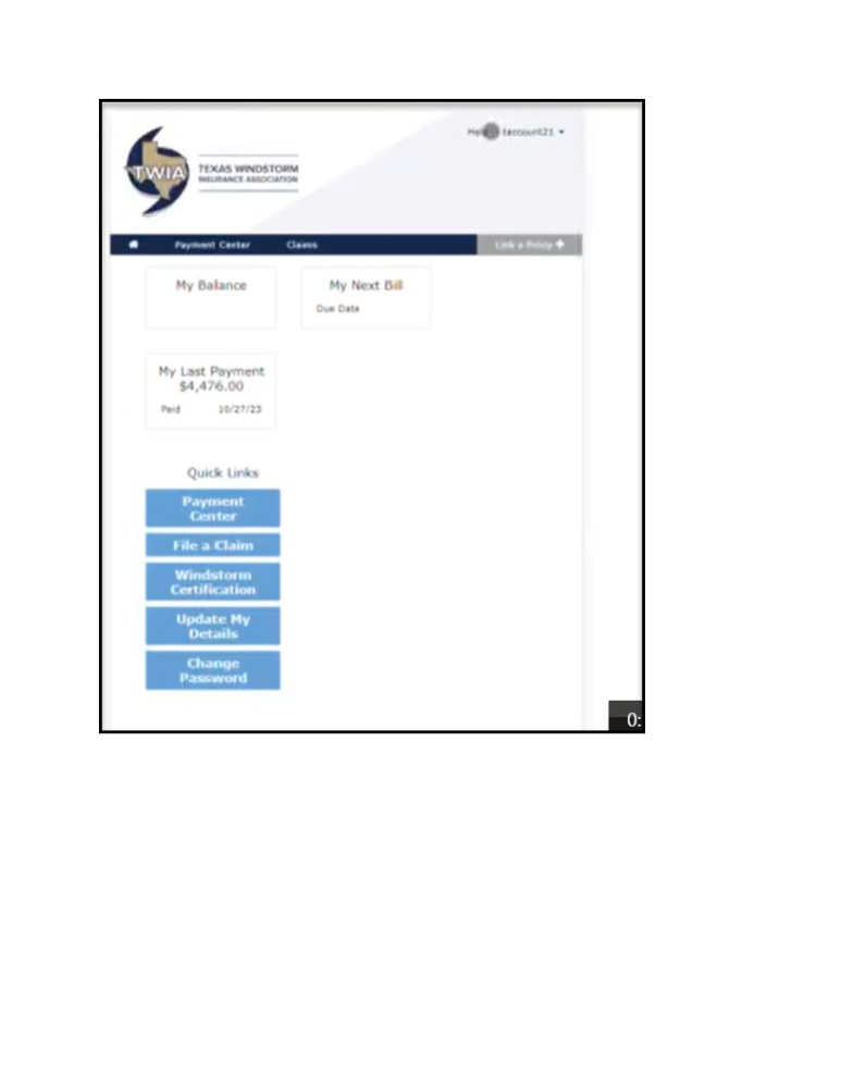TWIA Policyholder Portal Mobile Phone View 10.30 and 10.31 Policy