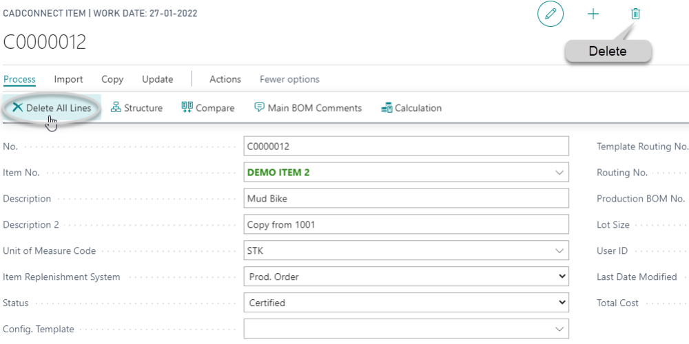 Delete and delete all lines function CadConnect 1