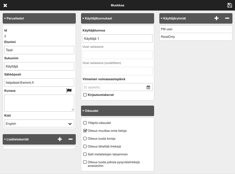 Muokkaa käyttäjää