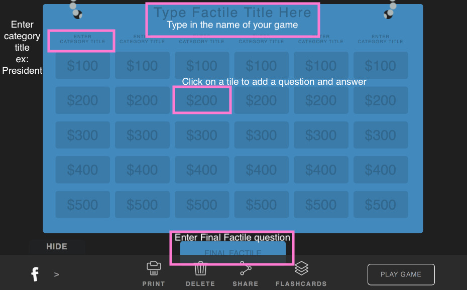 Creating and Editing  a Game  Factile User Doc 1