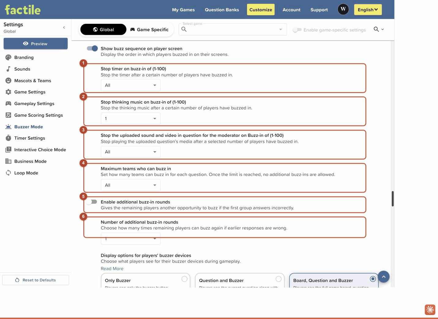 The buzzer queue and limit options The buzzer queue and limit options