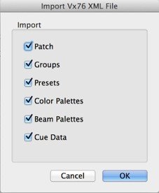 Vx76 XML Import Dialog