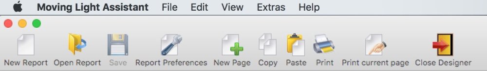 Report Designer has its own menu and toolbar structure.