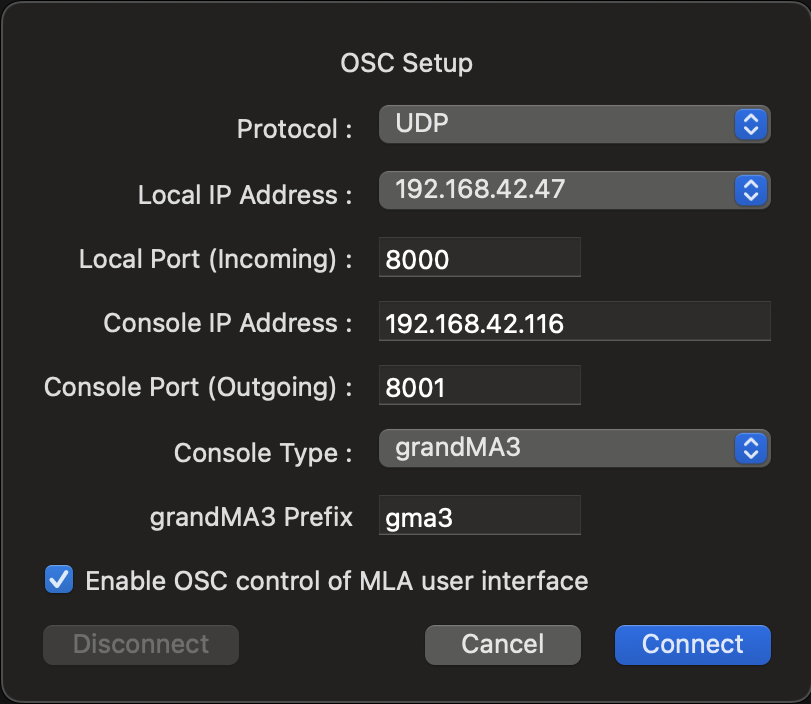 Configuring the OSC Network - Moving Light Assistant - 1.4.1