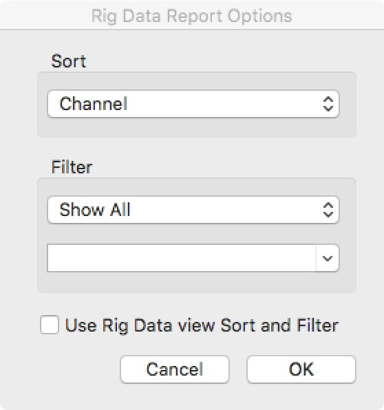 Rig Data Report Options