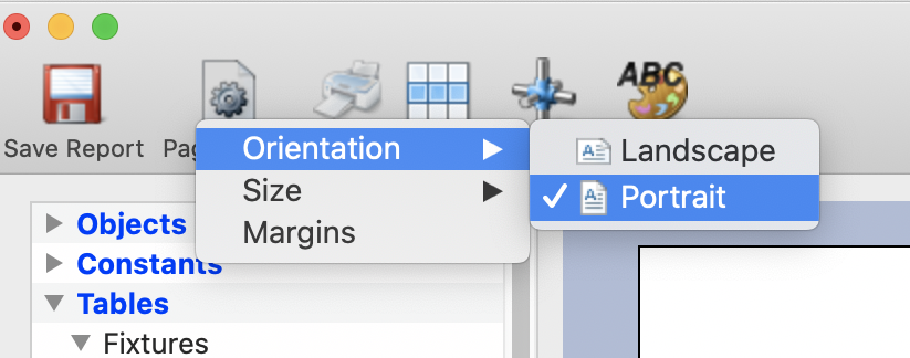 Page Setup - Orientation meu