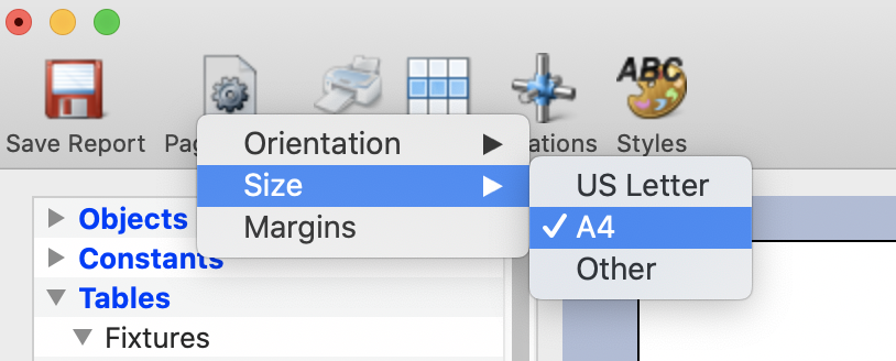 Page Setup - Size