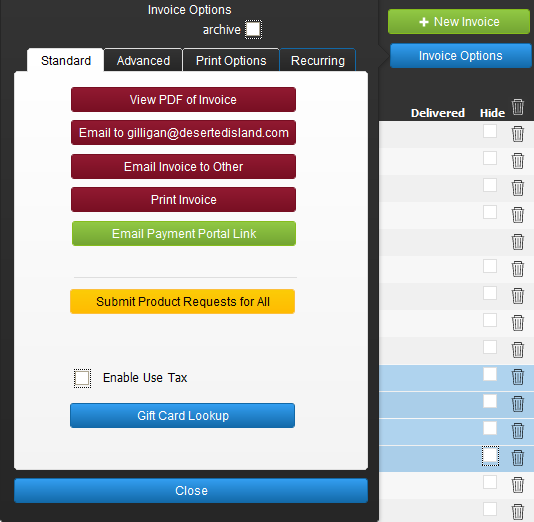 Invoice Options: Standard Invoice Options: Standard