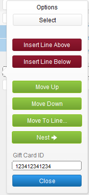 Invoice Line # Options Invoice Line # Options