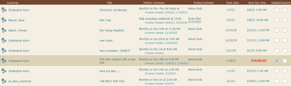 Recurring Invoice List Recurring Invoice List
