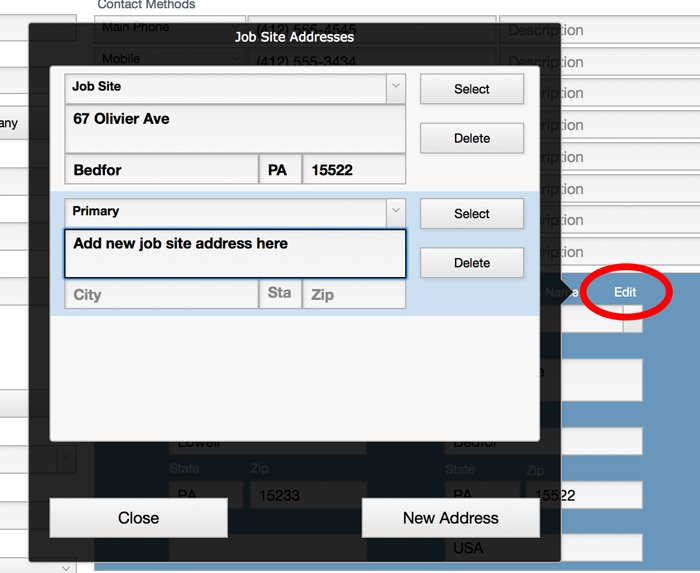 Edit Job Site Address edit job site address