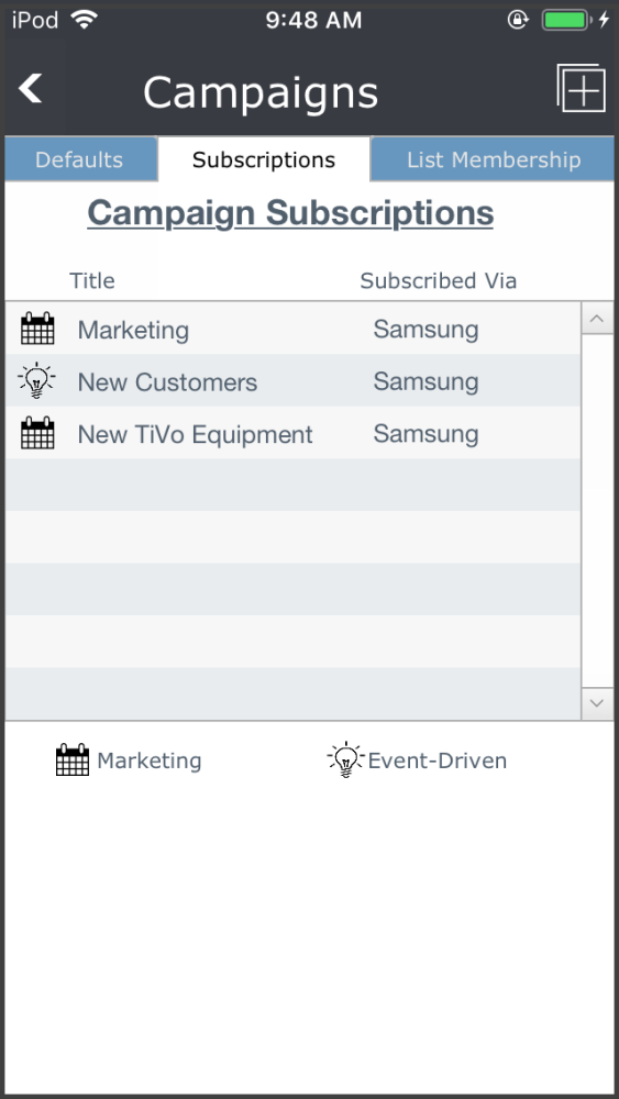 Mobile: Campaign Subscriptions Mobile: Campaign Subscriptions