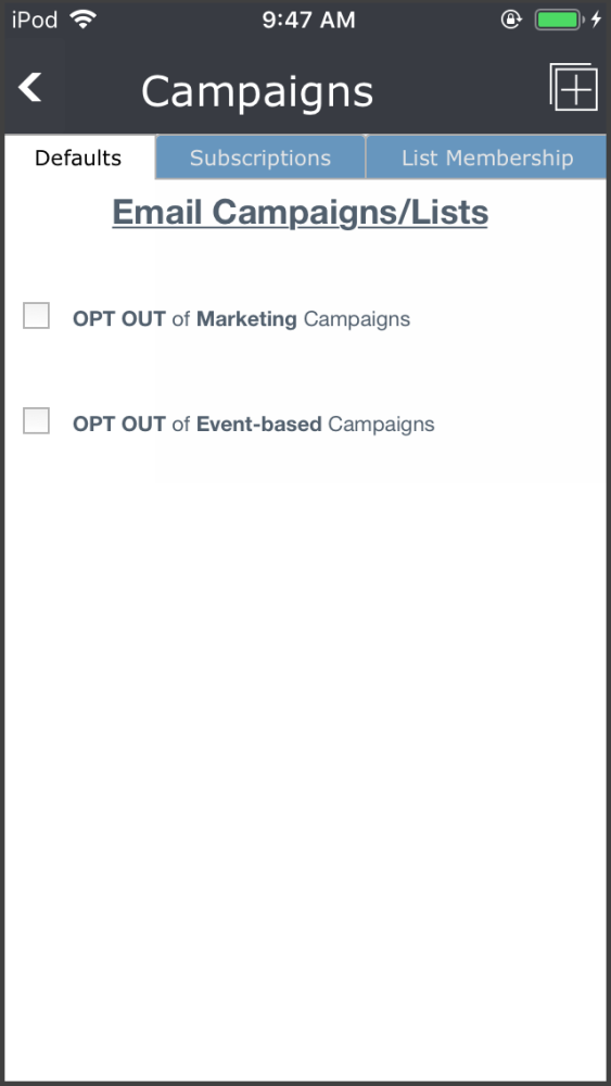 Mobile: Campaign Defaults Mobile: Campaign Defaults