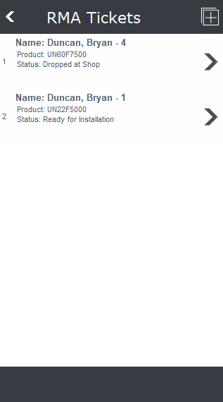 Mobile: RMA Tickets Mobile: RMA Tickets