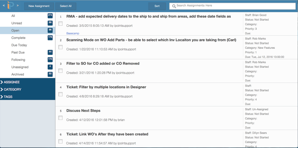 Dashboard > Assignments Dashboard > Assignments