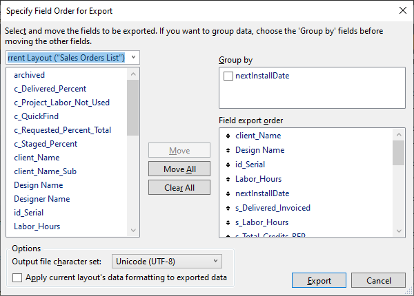 Exporting: Field Order Exporting: Field Order