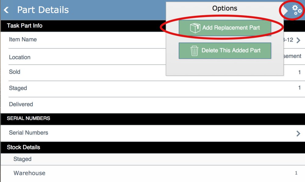 Adding a Replacement Part on iOS replacement part on iOS