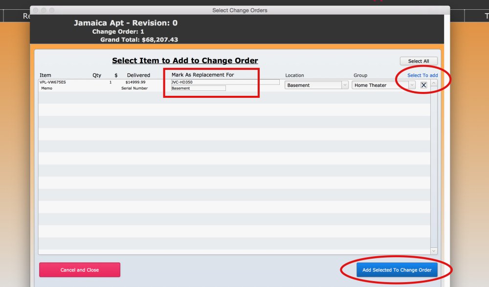Select the Part and Click Add Selected To Change Order Button select part