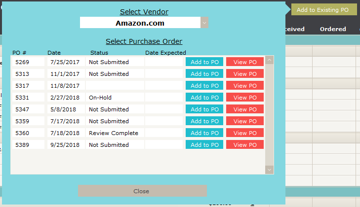 Add to Existing PO Add to Existing PO