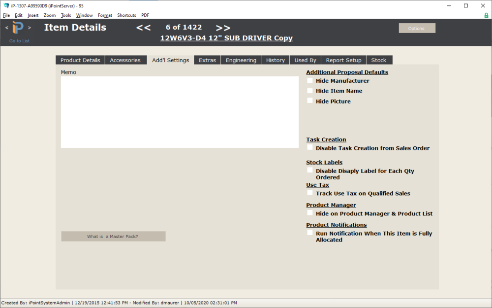 Item Details: Additional Settings Item Details: Additional Settings