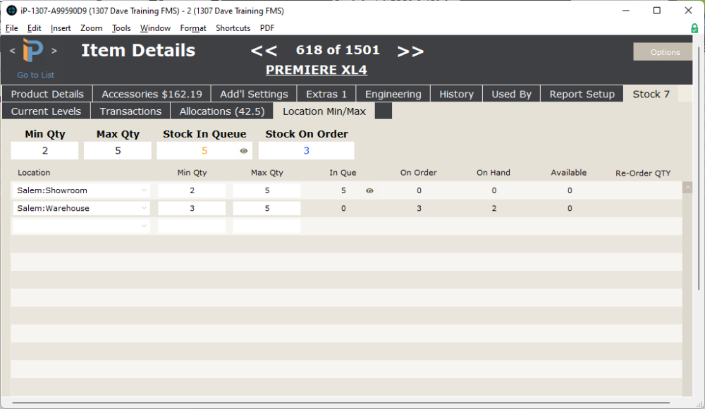 Item: Location Min/Max Item: Location Min/Max