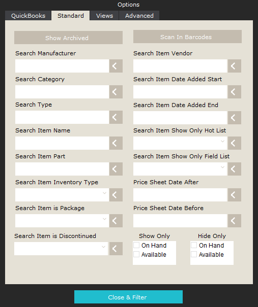 QB Sync Options: Standard QB Sync Options: Standard