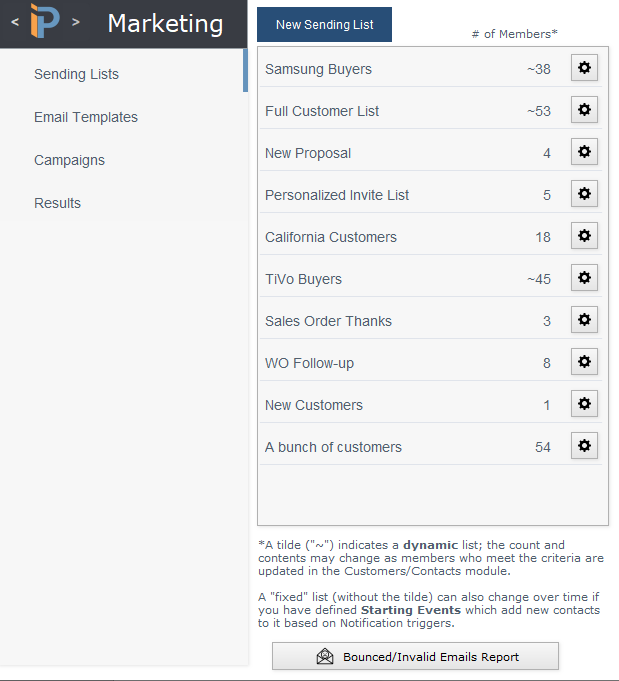 Marketing Sending Lists Marketing Sending Lists