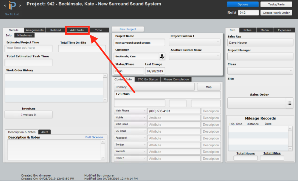 New Project > Add Parts New Project > Add Parts