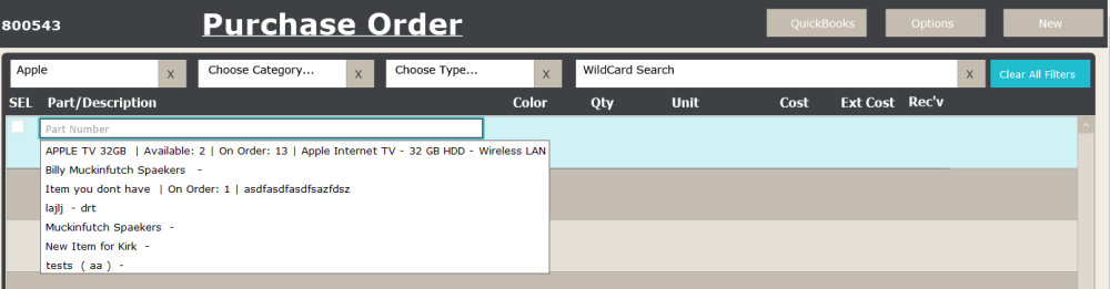 PO Add Item with Filter