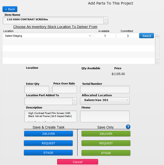 Add Parts Dialogue Add Parts Dialogue