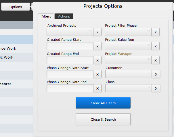 Projects Options button Projects Options button