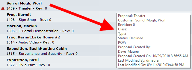 Hover Information on a Proposal Hover Information on a Proposal