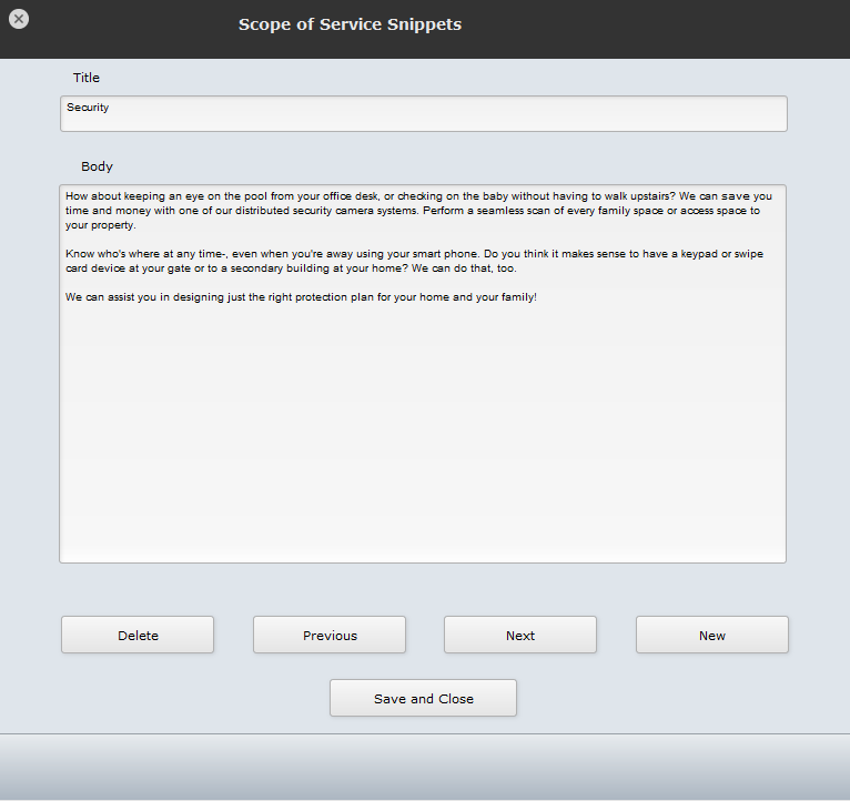 Edit Scope of Service Snippet Edit Scope of Service Snippet