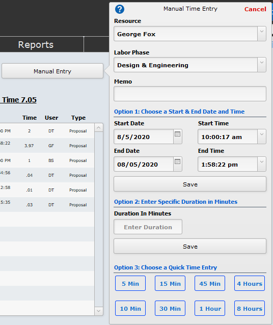 Manual Time Entry Manual Time Entry