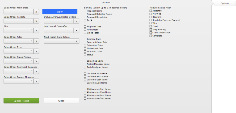 Sales Order Snap Shot options Sales Order Snap Shot options