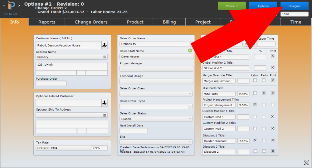 Sales Order Designer button Sales Order Designer button