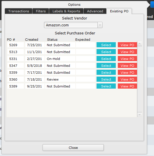Product Options: Existing PO Product Options: Existing PO