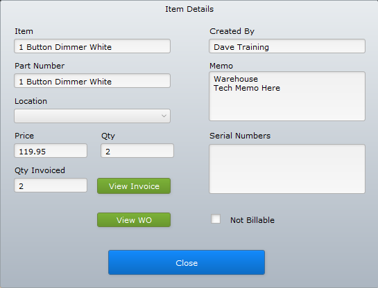 Added Parts Item Details Added Parts Item Details