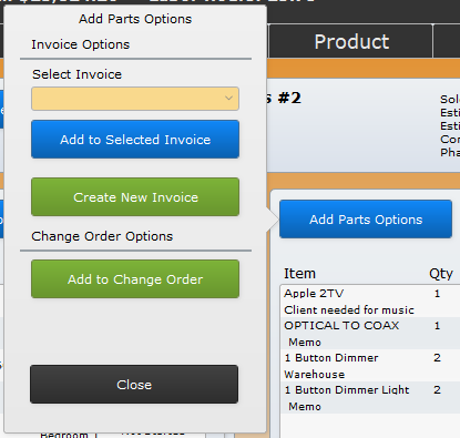 Added Parts Options Added Parts Options