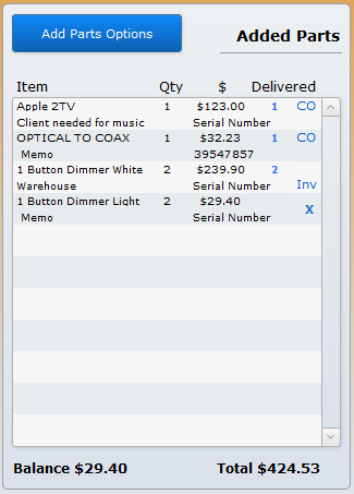 Added Parts on a Sales Order Added Parts on a Sales Order