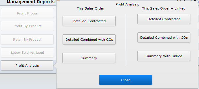 Profit Analysis Report Options Profit Analysis Report Options
