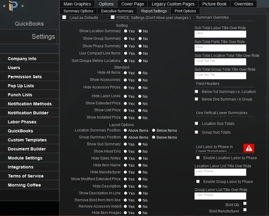 Custom Template Report Settings Custom Template Report Settings