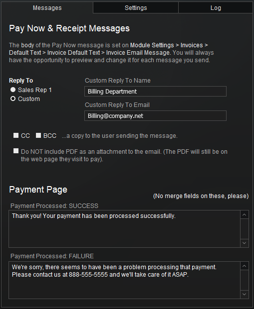 Pay Now & Receipt Messages Pay Now & Receipt Messages