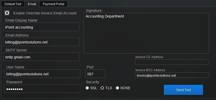 Override Invoice Email Settings Override Invoice Email Settings
