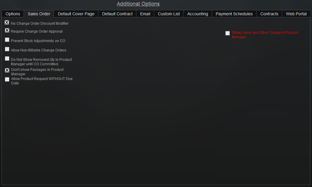 Sales Order Module Options Sales Order Module Options
