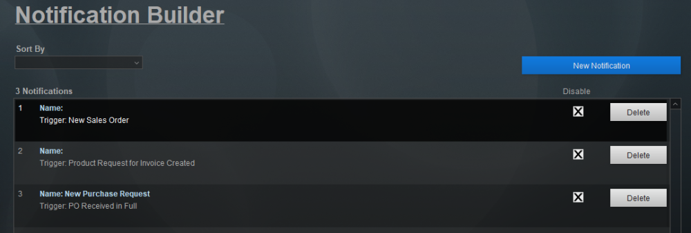 Notification Builder List Notification Builder List