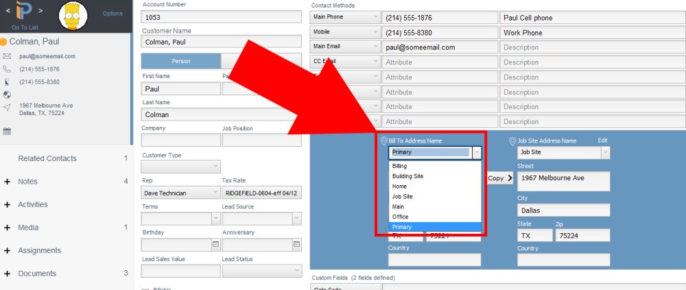 Pop Up List: Customer Bill To Address Name Example Pop Up List: Customer Bill To Address Name Example